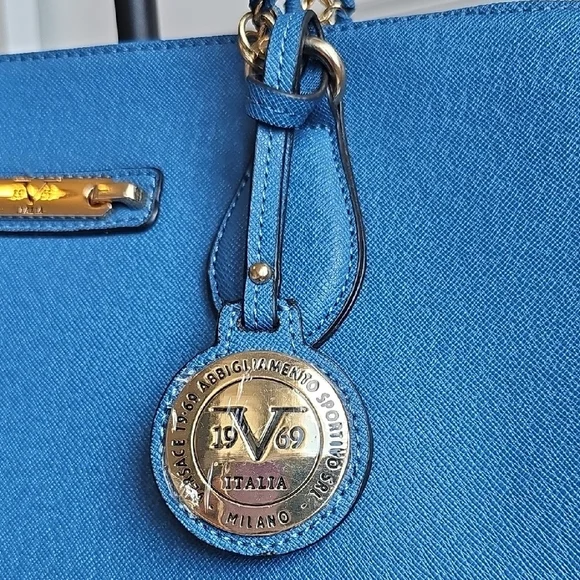 NWT Versace 19v69 Italia Electric Blue Satchel Bag With Crossbody Strap - Picture 7 of 12